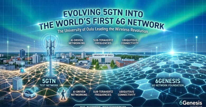 6Genesis project infographic by University of Oulu for 6G network research and 5GTN development.