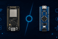 Side-by-side comparison of ESP32 and ESP8266 development boards