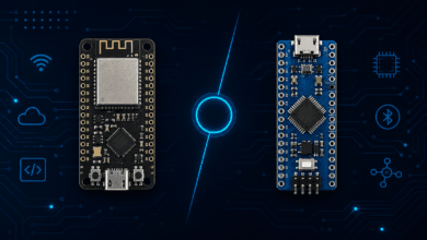 Side-by-side comparison of ESP32 and ESP8266 development boards
