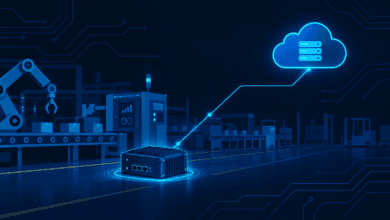 Edge computing device on a factory floor processing sensor data locally