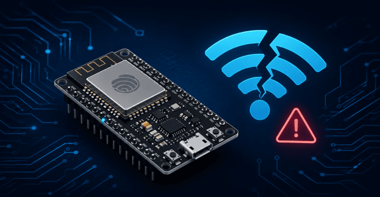 ESP32 board struggling to connect to WiFi router illustrating troubleshooting guide