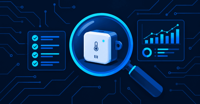 Investor reviewing IoT startup metrics and hardware components illustration
