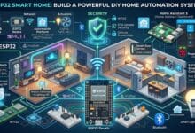 ESP32 smart home automation system with sensors and connected devices